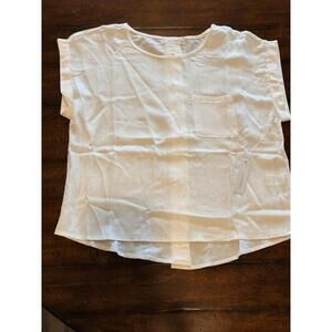 SIX/FIFTY Kaitlin Button-Back Short Sleeve Top w/ Pocket - Ivory, Size Medium